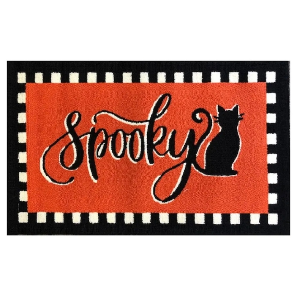 Grandin Road Spooky Cat Hooked Door Mat
